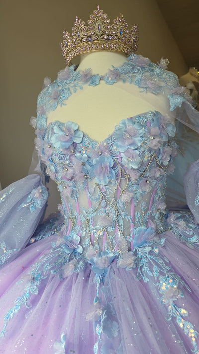 Two-Tone Strapless Cape Ball Gown by Bella Princess PQ1040