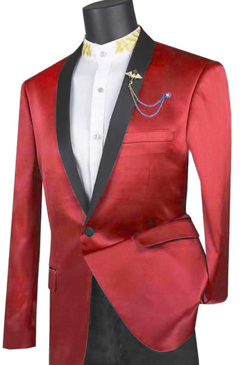 Chaqueta de esmoquin de satén brillante de un botón y corte entallado para hombre en rojo