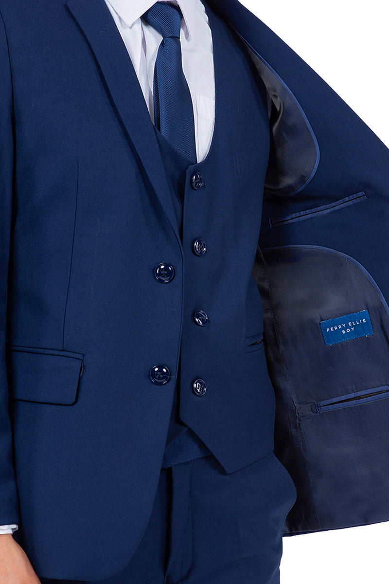 Boys Suit Perry Ellis Vested Boy's Wedding Suit in Cobalt Blue