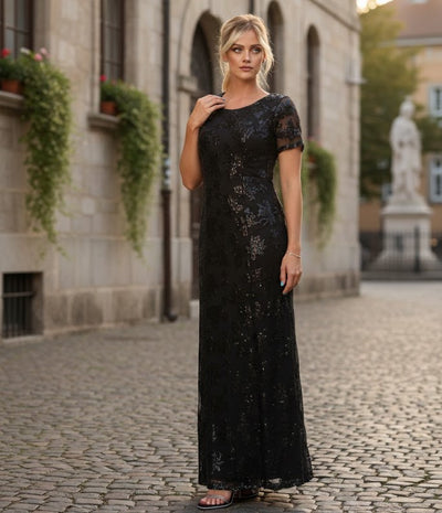 Clearance Charcoal Size L Sequin Mother of the Bride Sheath Evening Gown By Eva USA 3456