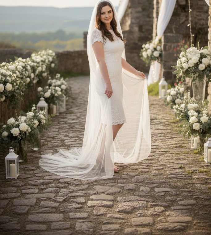 Short Sleeve Ivory Wedding Dress Modest Lace Knee Length Bridal Attire