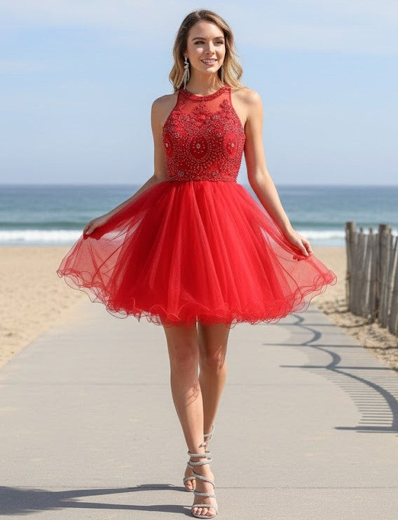 May Queen MQ1643 A Line Embroidered Graduation Short Party Dress