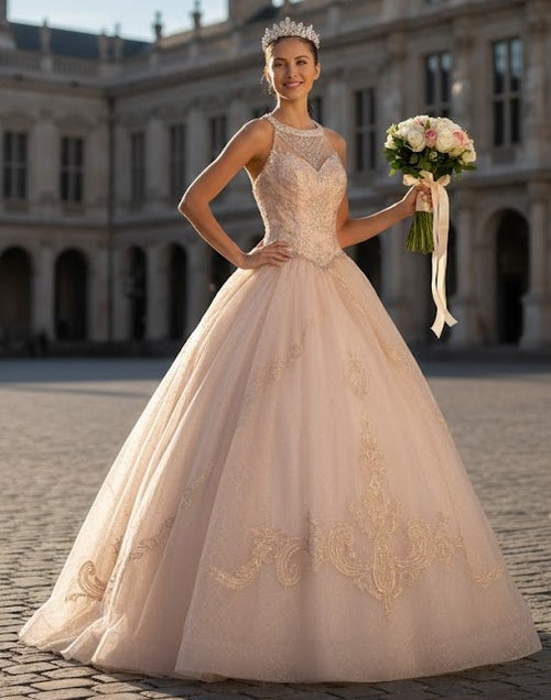 Illusion Sweetheart Glitter Ball Gown by Elizabeth K GL2600