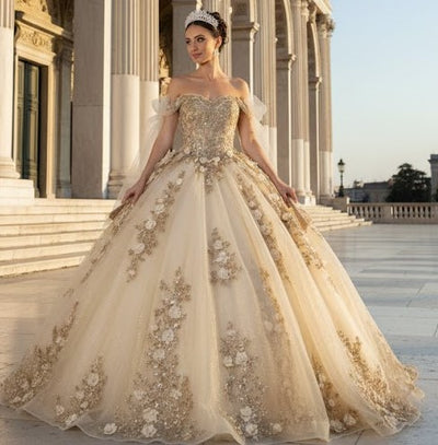 Plus Size Ball Gown in Champagne/Gold | Formal Quinceanera Dress by LK280