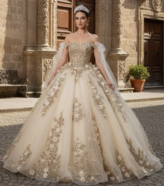 Plus Size Ball Gown in Champagne/Gold