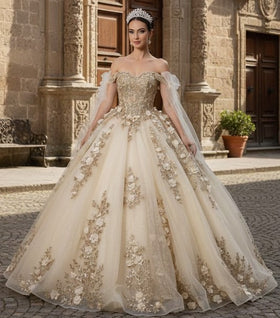 Layla K LK280 Floral 3D Applique Ball Gown Off-Shoulder Quinceañera Dress