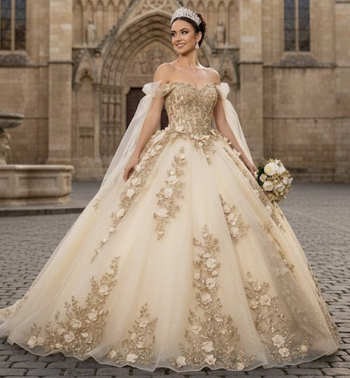 Plus Size Ball Gown in Champagne/Gold | Formal Quinceanera Dress by LK280