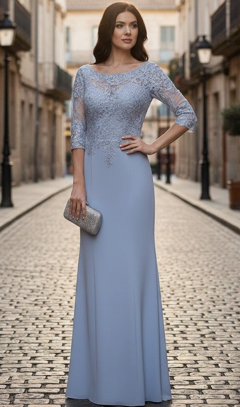 3/4 Sleeve Mother Of The Bride Dress Long Mermaid Gala Evening Gown