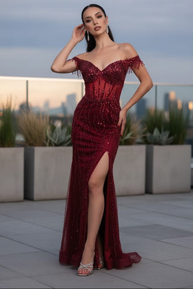 Long Sequins Prom Dress Off-Shoulder Evening Gown & Plus Size By MQ2132-New Collection