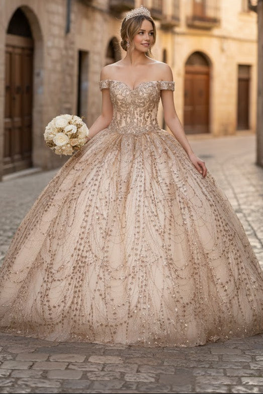 Sweet 16 Birthday Party Dress in Champagne/Gold Style LK153 Ball Gown
