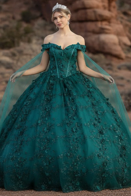 Off Shoulder Floral Quince Ball Gown