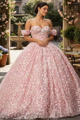 3D Floral Off Shoulder Ball Gown by Elizabeth K GL3019