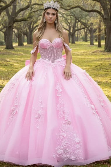 Off Shoulder Sweetheart Quinceanera Dress Bow Embroidered Ball Gown by GLS Gloria GL3576