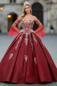 Burgundy & Gold Quinceanera Gown by Elizabeth K GL1912