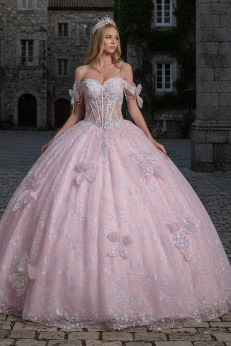 Baby Pink Quinceanera Dress 3D Butterfly Ball Gown by Elizabeth K GL3651