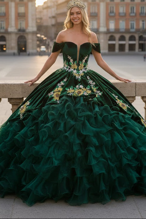 Emerald Green Charro Quinceanera Dress by Elizabeth K GL3637 Emerald Green / 2XL