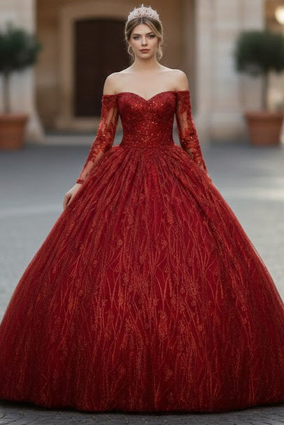 Quince Formal Dress Ball Gown Long Sleeve Beaded