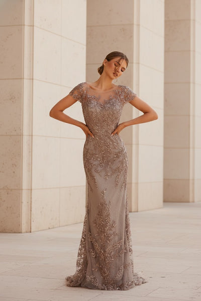 Nox Anabel MT110 Stunning Appliqué Short Sleeve Gown