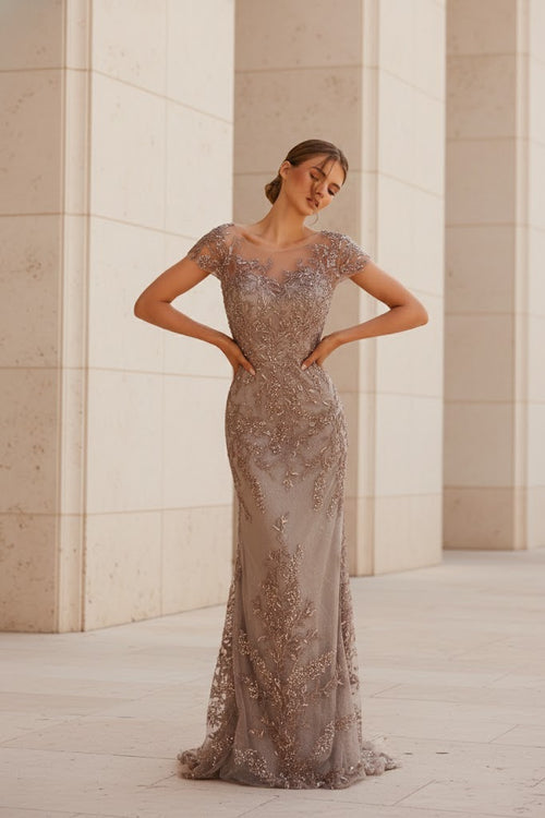 Nox Anabel MT110 Stunning Appliqué Short Sleeve Gown