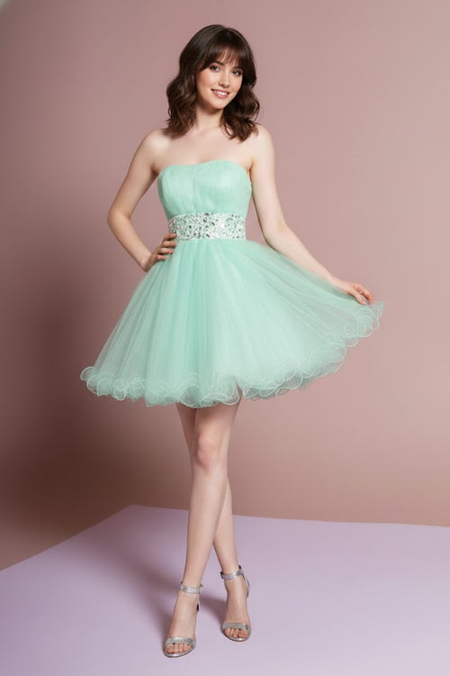 Strapless Jeweled Waistband Cocktail Dress by Elizabeth KGS1053