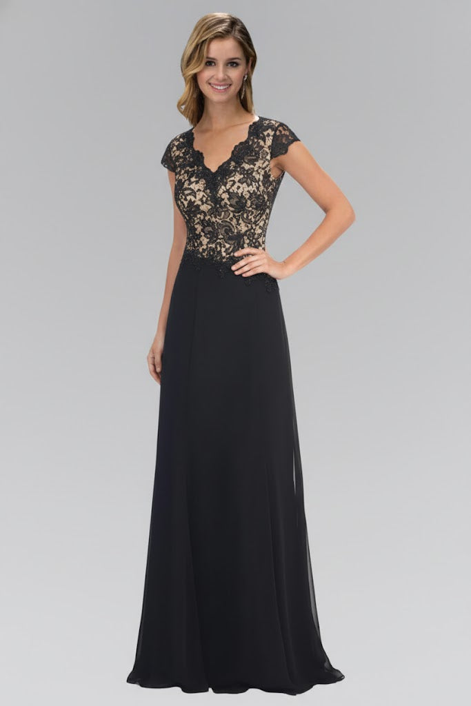 Lace Bodice Short Sleeve Mother of the Bride Dress Long Formal Evening Gown by Elizabeth K GL2000