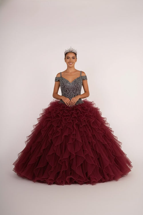 Beaded Cold Shoulder Ball Gown by Elizabeth KGL2516