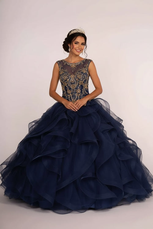 Beaded Illusion Ball Gown With Ruffled Skirt by Elizabeth KGL2511