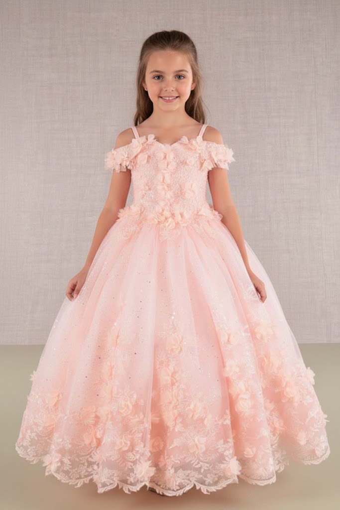 GK110 Girls 3D Floral Gown by Elizabeth KGK110