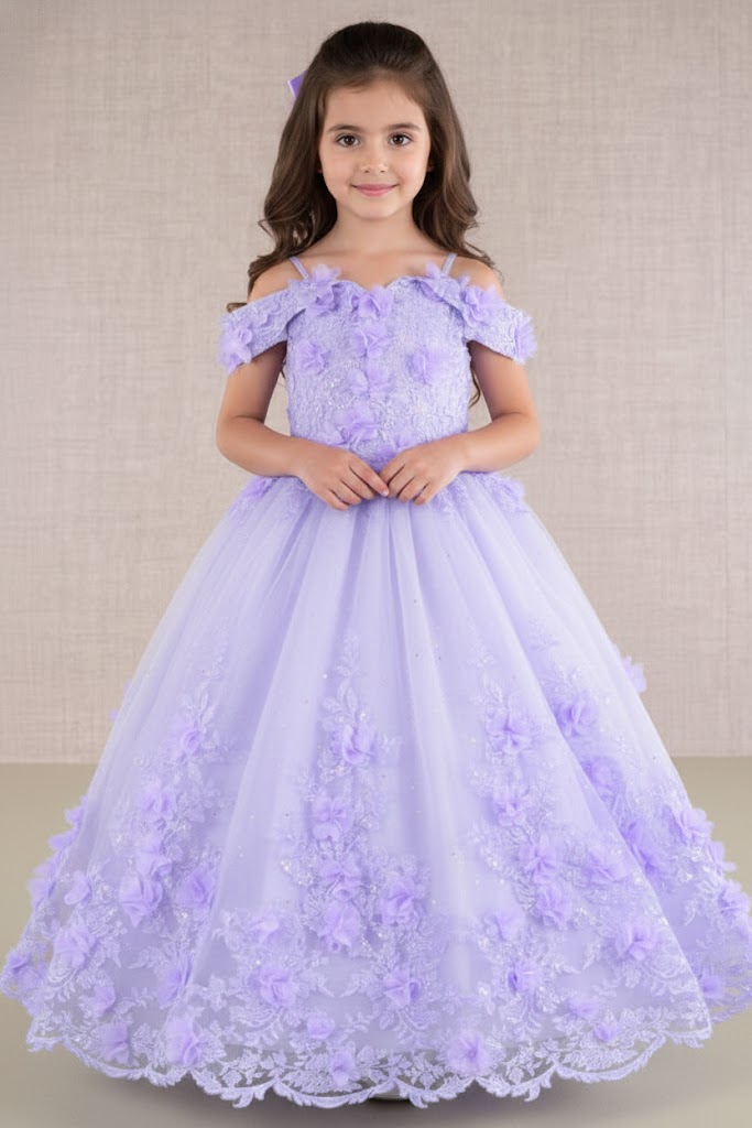 GK110 Girls 3D Floral Gown by Elizabeth KGK110