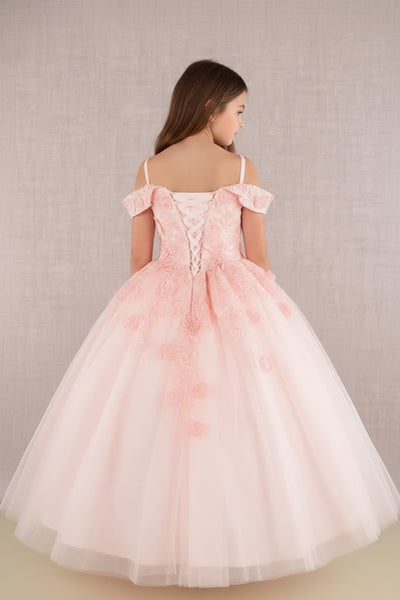 GK112 Girls Embroidered Cold Shoulder Gown by Elizabeth KGK112