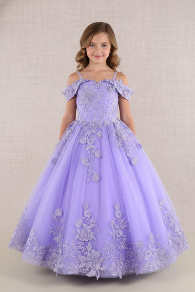 GK112 Girls Embroidered Cold Shoulder Gown by Elizabeth KGK112