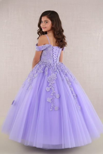 GK112 Girls Embroidered Cold Shoulder Gown by Elizabeth KGK112