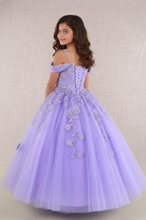 GK112 Girls Embroidered Cold Shoulder Gown by Elizabeth KGK112