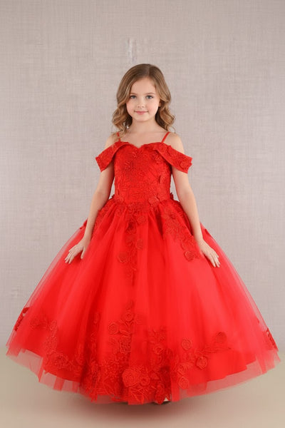 GK112 Girls Embroidered Cold Shoulder Gown by Elizabeth KGK112