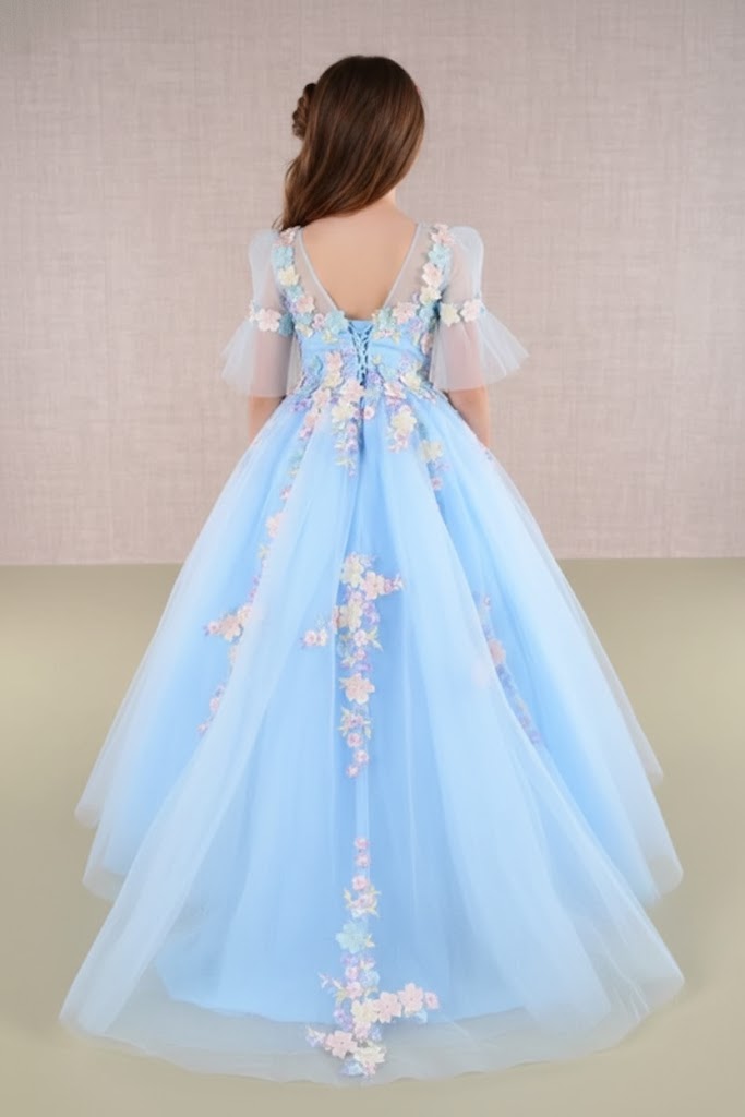 Embroidered Short Sleeve Gown by Elizabeth KGK107