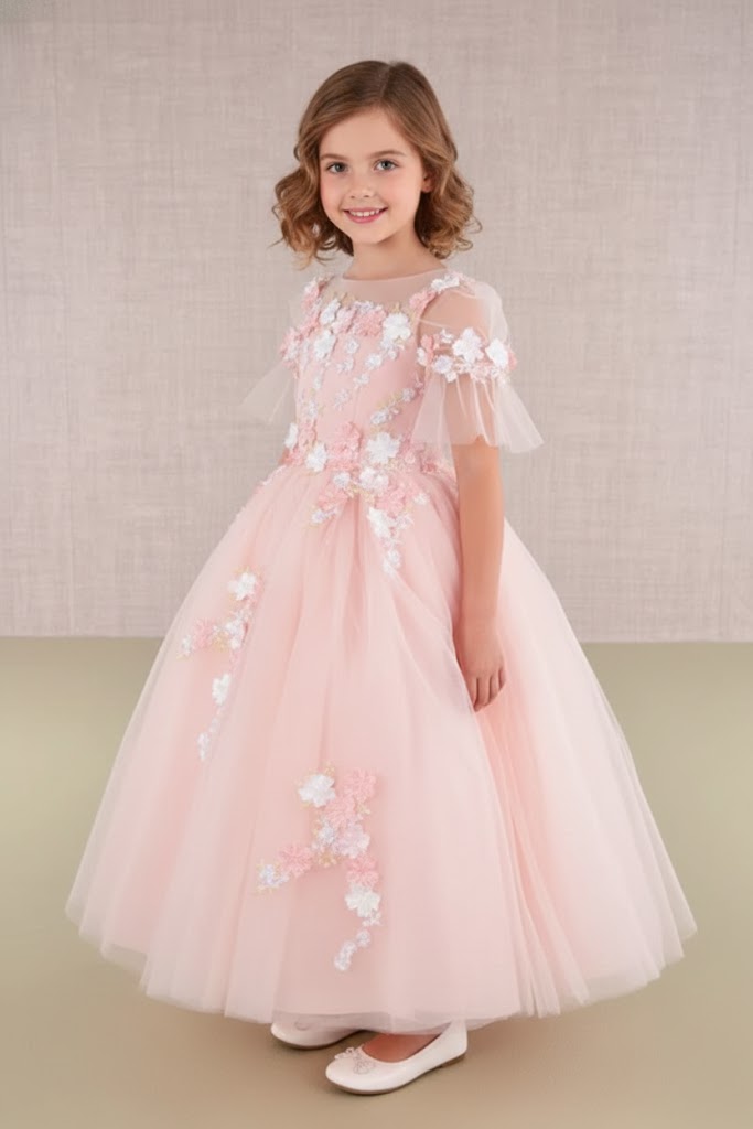 Embroidered Short Sleeve Gown by Elizabeth KGK107