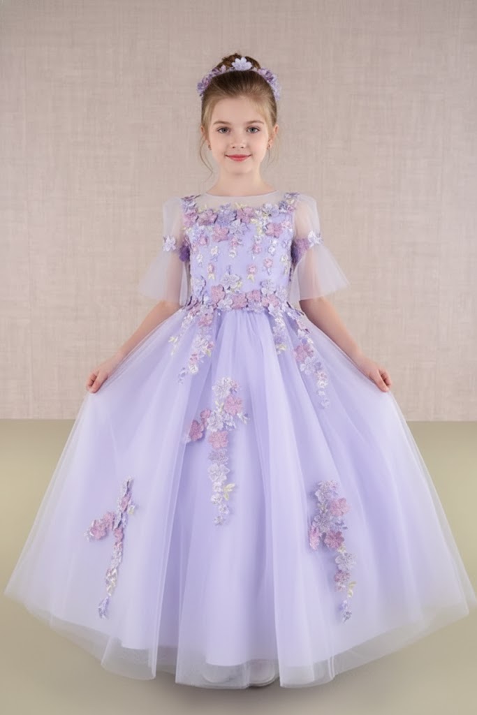 Embroidered Short Sleeve Gown by Elizabeth KGK107