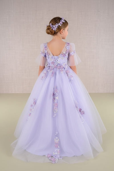 Embroidered Short Sleeve Gown by Elizabeth KGK107