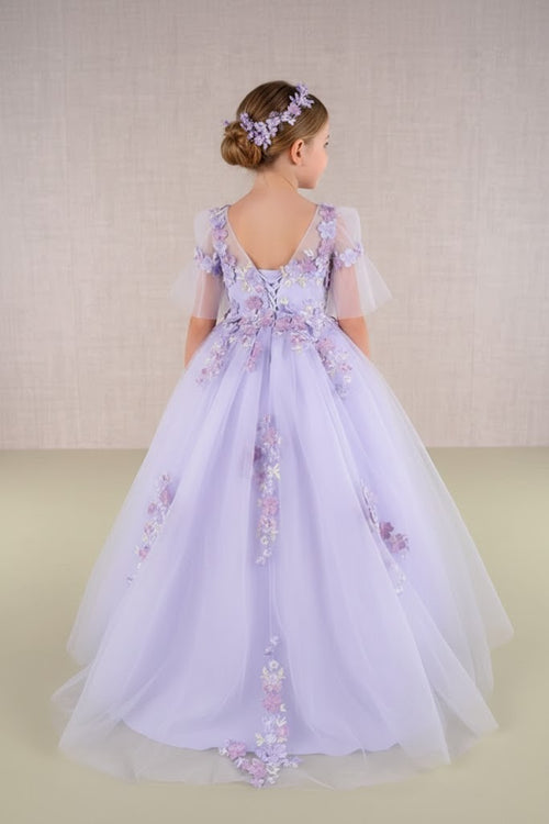 Embroidered Short Sleeve Gown by Elizabeth KGK107