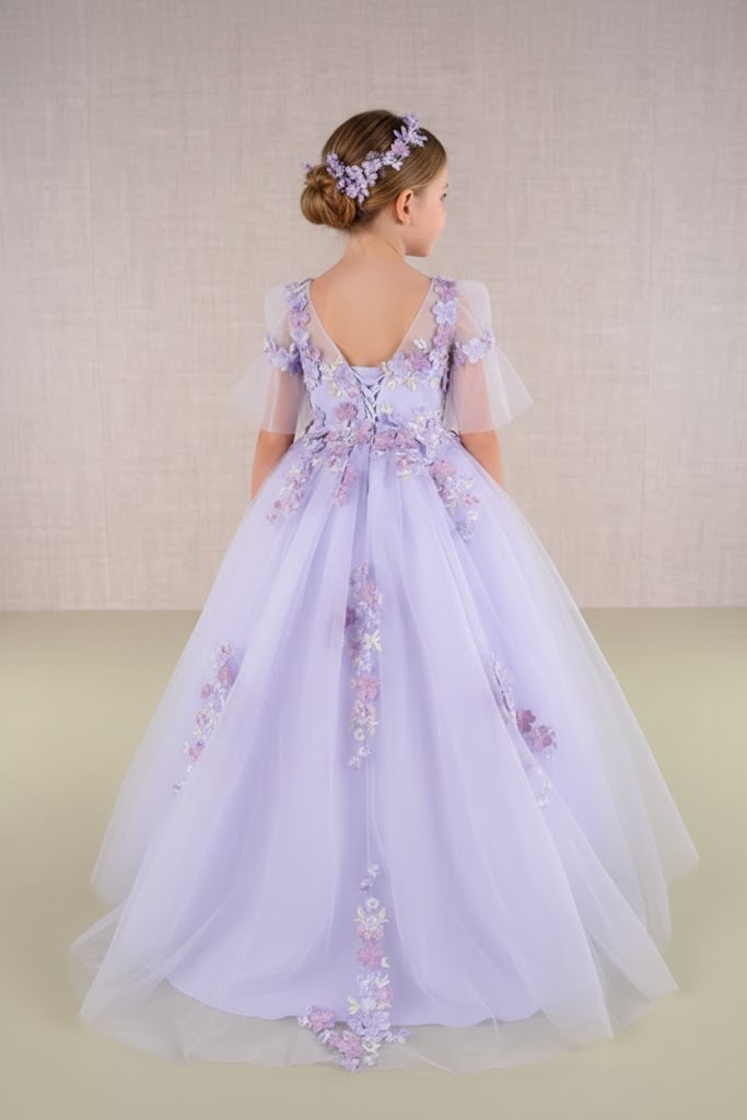 Embroidered Short Sleeve Gown by Elizabeth KGK107