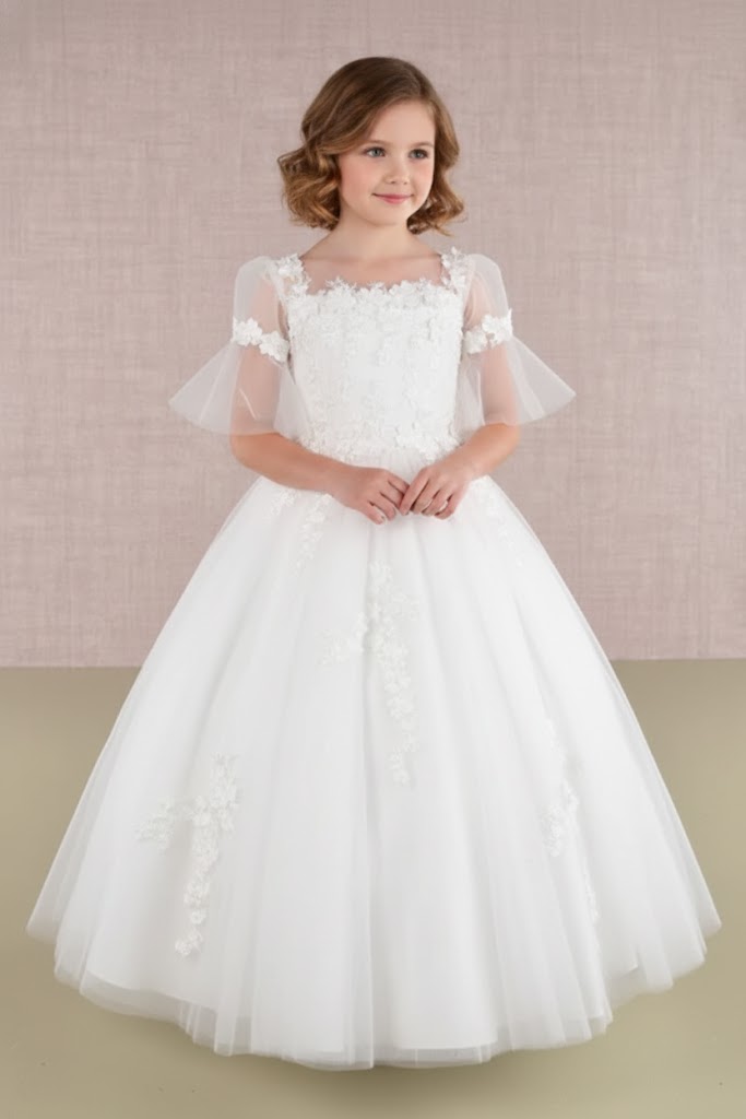 Embroidered Short Sleeve Gown by Elizabeth KGK107