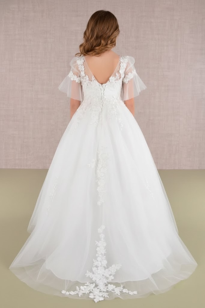 Embroidered Short Sleeve Gown by Elizabeth KGK107