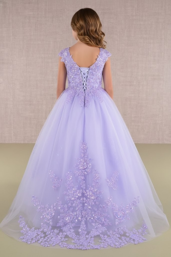 Embroidered Cap Sleeve Gown by Elizabeth KGK108