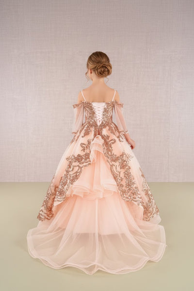 GK104 Girls Sequin Bell Sleeve Gown by Elizabeth KGK104