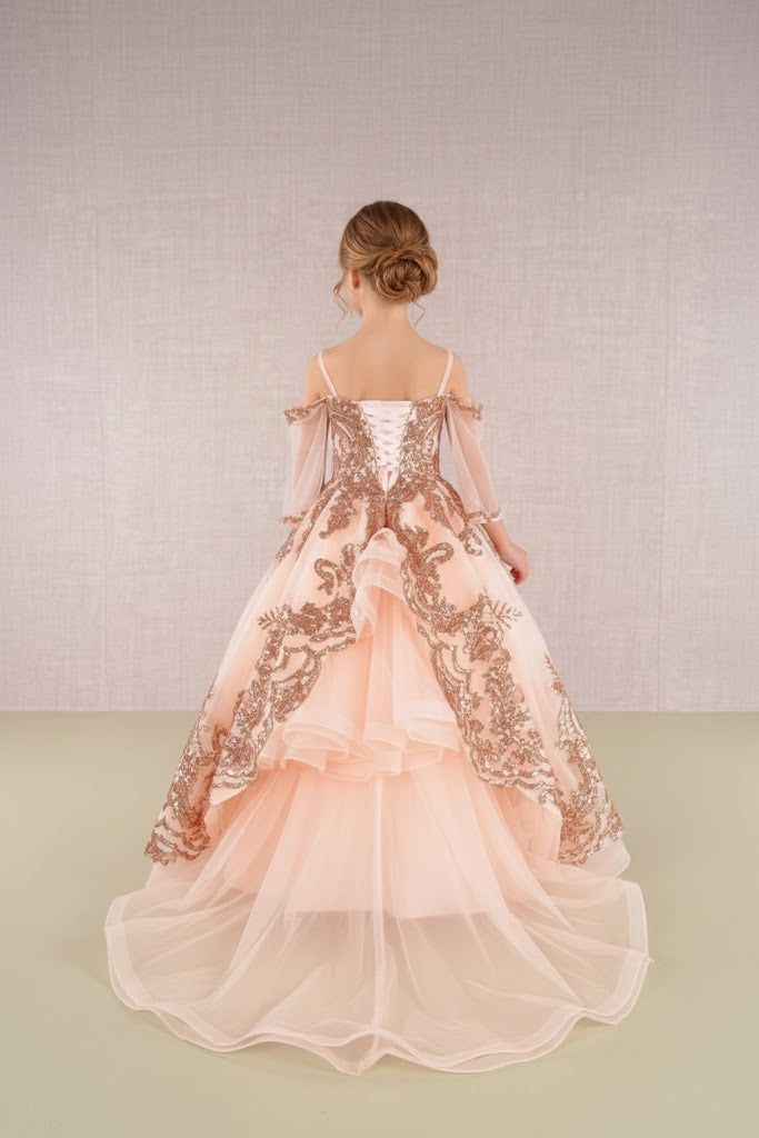 GK104 Girls Sequin Bell Sleeve Gown by Elizabeth KGK104