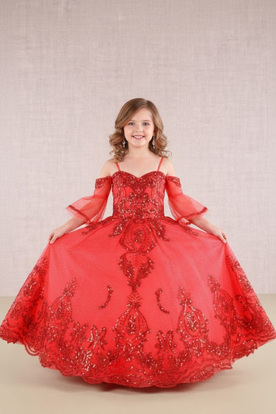 GK104 Girls Sequin Bell Sleeve Gown by Elizabeth KGK104
