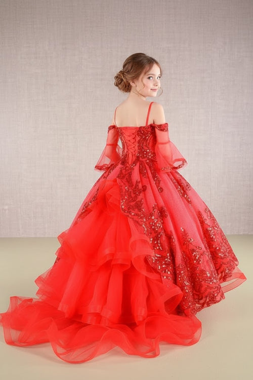 GK104 Girls Sequin Bell Sleeve Gown by Elizabeth KGK104