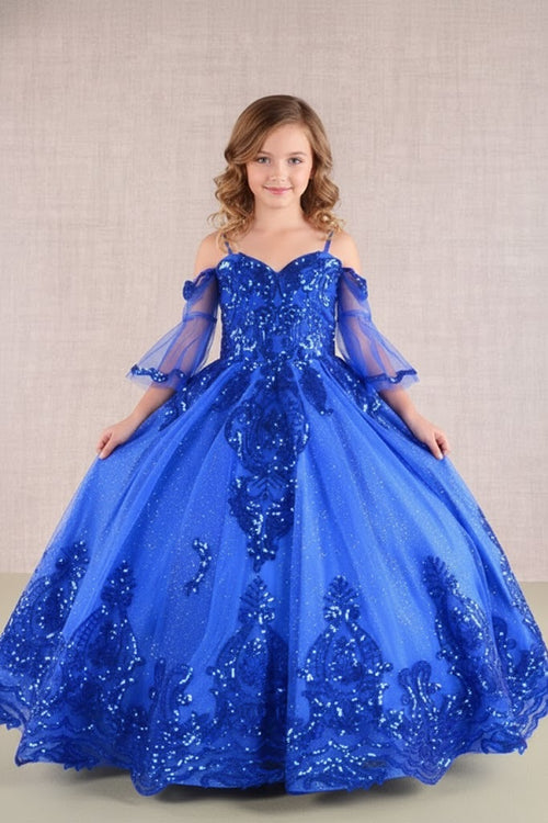GK104 Girls Sequin Bell Sleeve Gown by Elizabeth KGK104