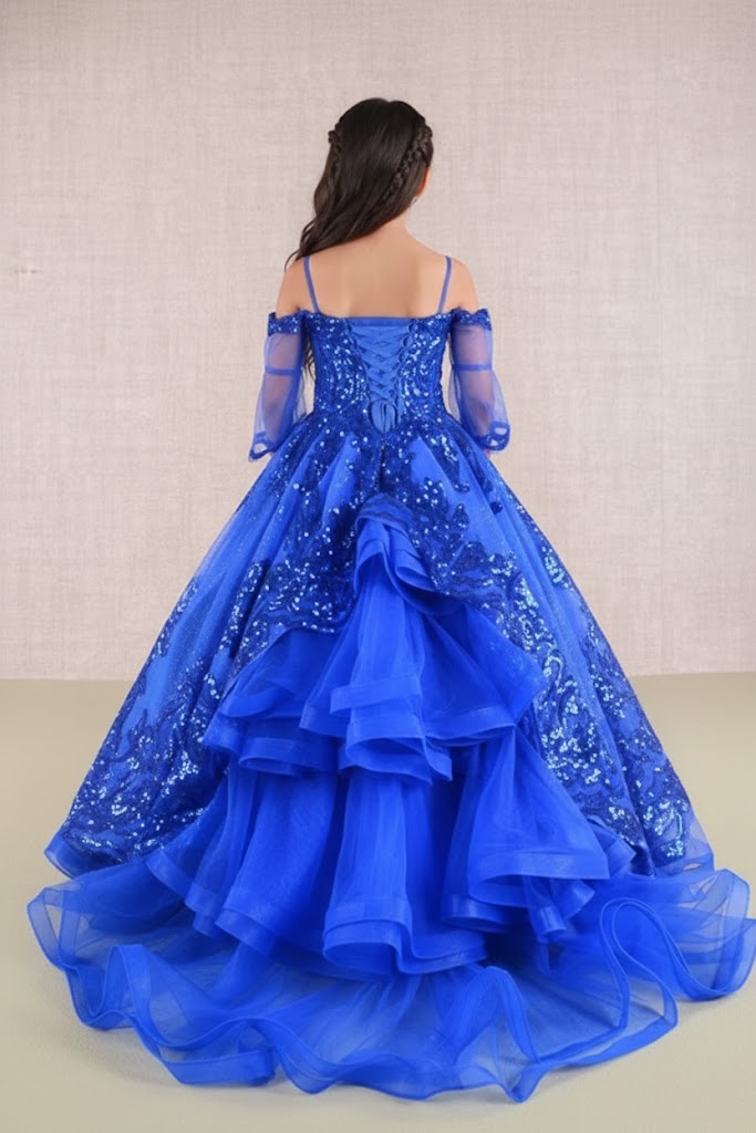 GK104 Girls Sequin Bell Sleeve Gown by Elizabeth KGK104