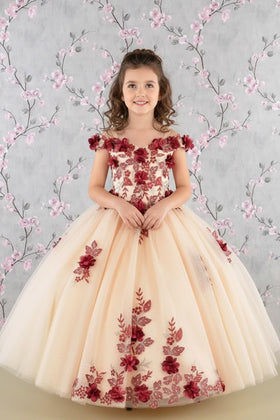 GK115 Girls 3D Floral Gown by Elizabeth KGK115